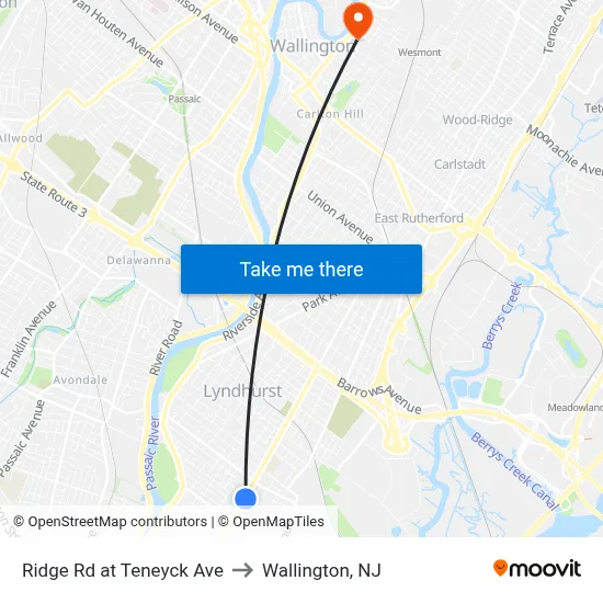 Ridge Rd at Teneyck Ave to Wallington, NJ map