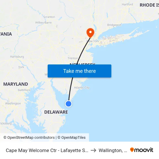 Cape May Welcome Ctr - Lafayette Street to Wallington, NJ map