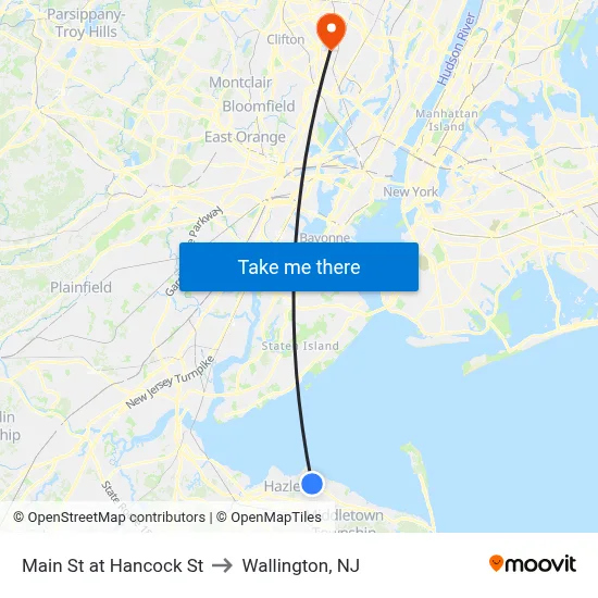 Main St at Hancock St to Wallington, NJ map