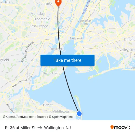 Rt-36 at Miller St to Wallington, NJ map