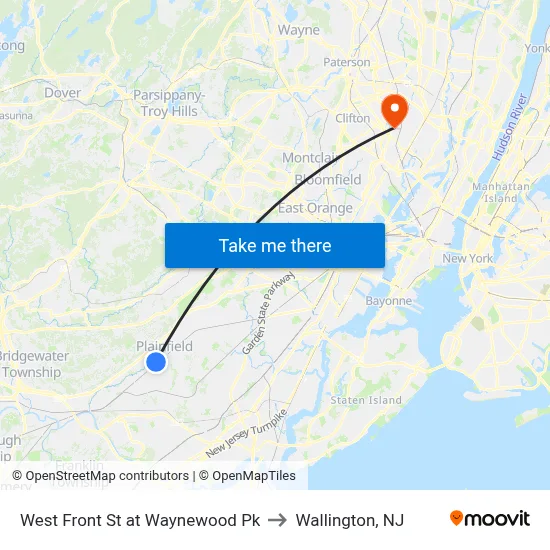 West Front St at Waynewood Pk to Wallington, NJ map
