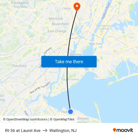 Rt-36 at Laurel Ave to Wallington, NJ map