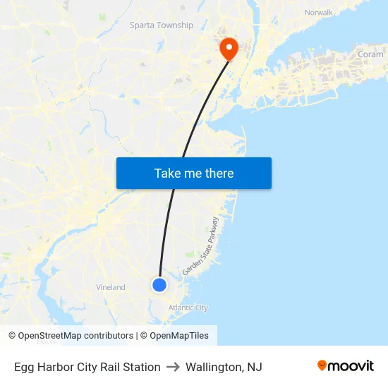 Egg Harbor City Rail Station to Wallington, NJ map