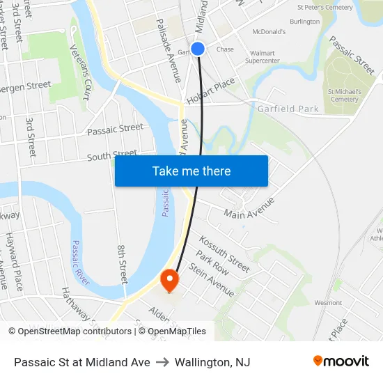 Passaic St at Midland Ave to Wallington, NJ map