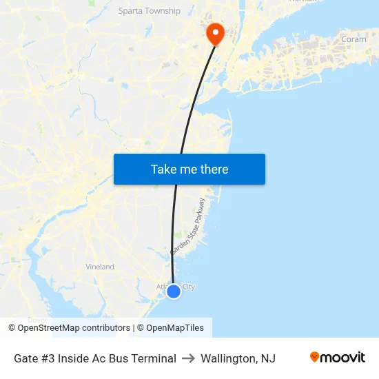 Gate #3 Inside  Ac Bus Terminal to Wallington, NJ map