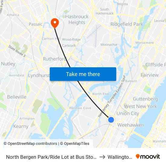 North Bergen Park/Ride Lot at Bus Stop Opposite T to Wallington, NJ map