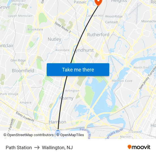 Path Station to Wallington, NJ map