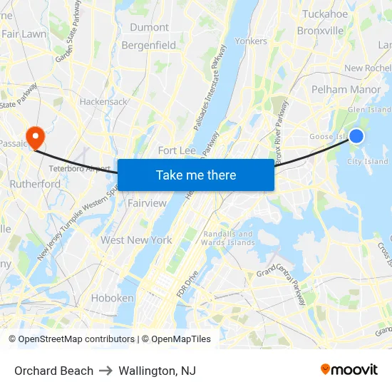 Orchard Beach to Wallington, NJ map