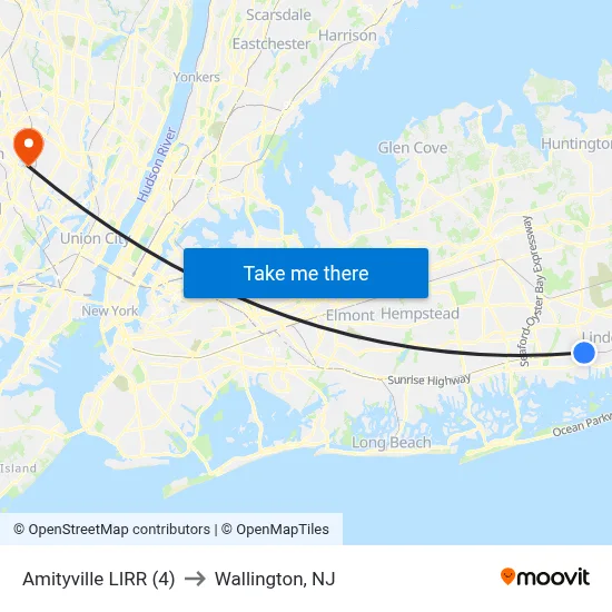 Amityville LIRR (4) to Wallington, NJ map