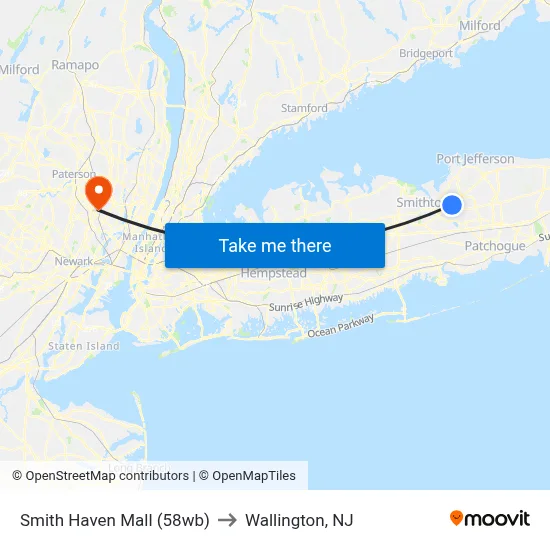 Smith Haven Mall (58wb) to Wallington, NJ map