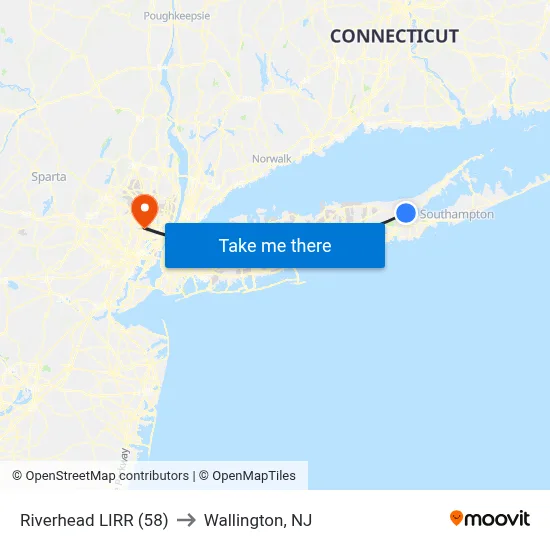 Riverhead LIRR (58) to Wallington, NJ map