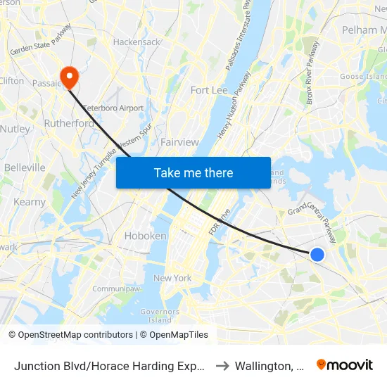 Junction Blvd/Horace Harding Expwy to Wallington, NJ map