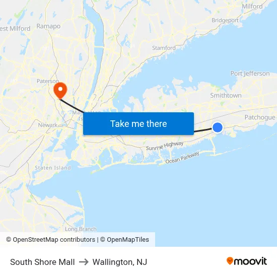 South Shore Mall to Wallington, NJ map