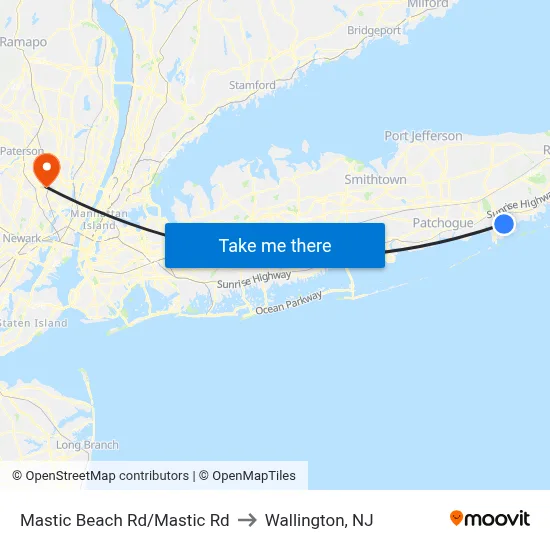 Mastic Beach Rd/Mastic Rd to Wallington, NJ map