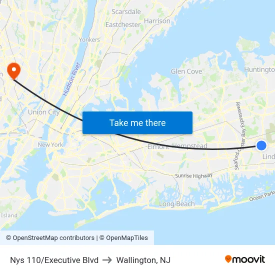 Nys 110/Executive Blvd to Wallington, NJ map
