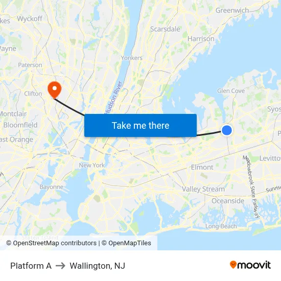 Platform A to Wallington, NJ map