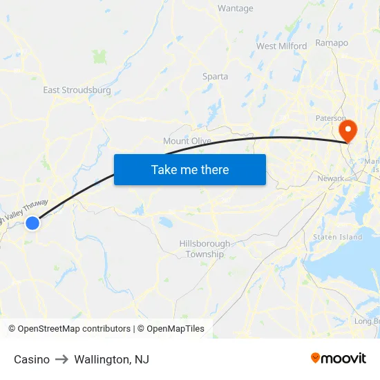 Casino to Wallington, NJ map