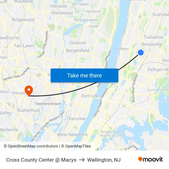 Cross County Center @ Macys to Wallington, NJ map