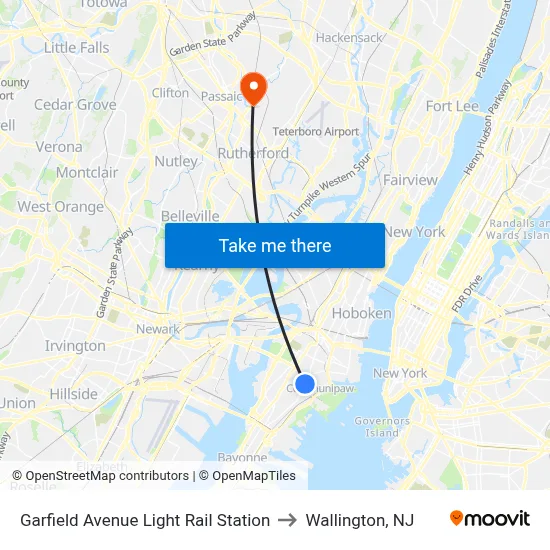 Garfield Avenue Light Rail Station to Wallington, NJ map