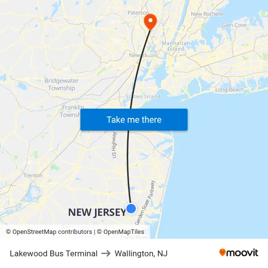 Lakewood Bus Terminal to Wallington, NJ map