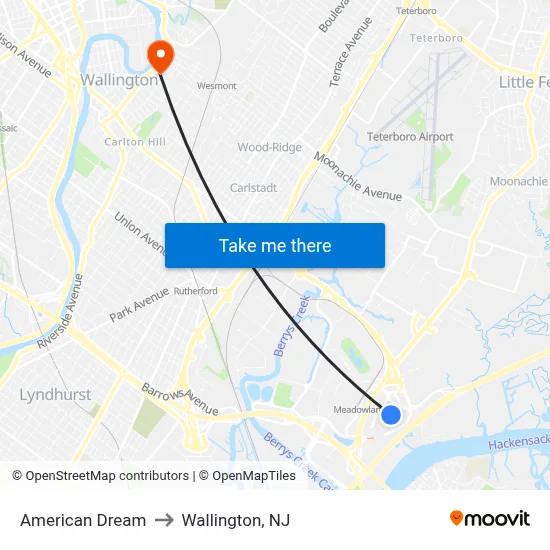 American Dream to Wallington, NJ map