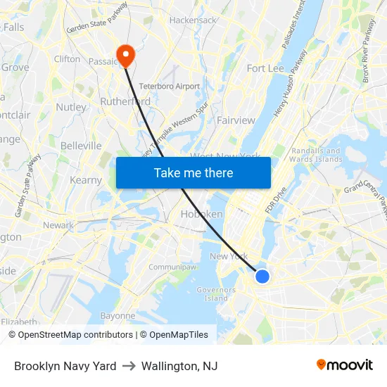 Brooklyn Navy Yard to Wallington, NJ map