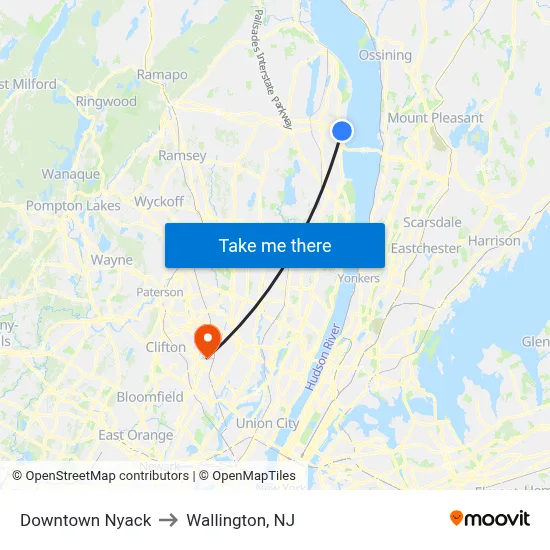 Downtown Nyack to Wallington, NJ map