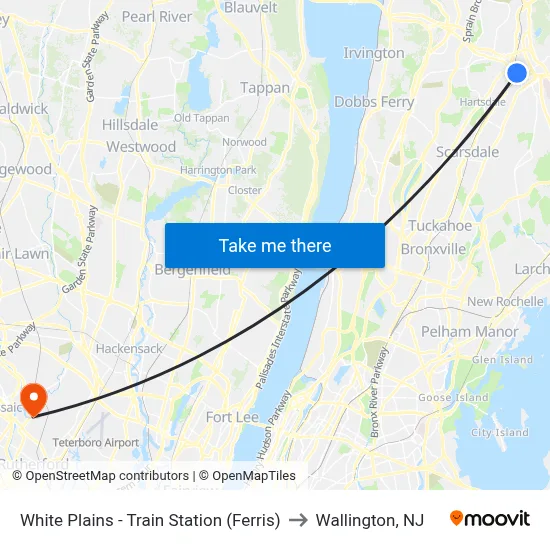 White Plains - Train Station (Ferris) to Wallington, NJ map