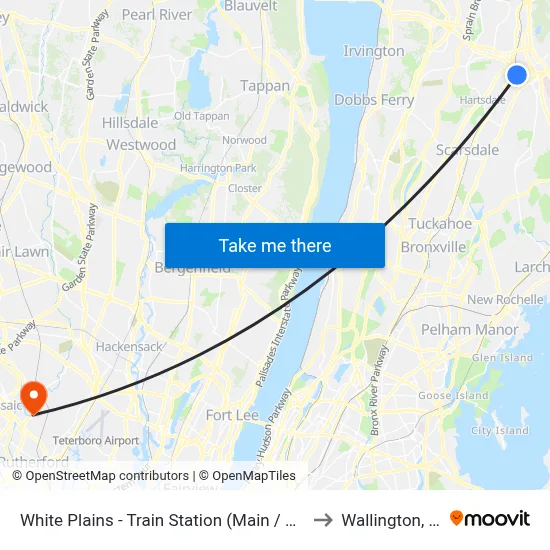 White Plains - Train Station (Main / Bank) to Wallington, NJ map