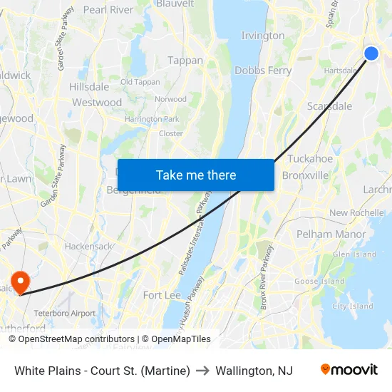 White Plains - Court St. (Martine) to Wallington, NJ map