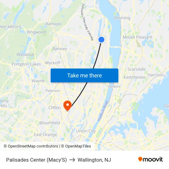 Palisades Center (Macy'S) to Wallington, NJ map
