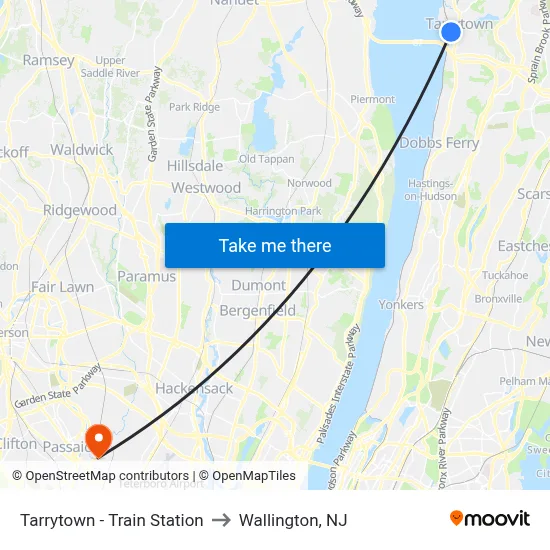 Tarrytown - Train Station to Wallington, NJ map