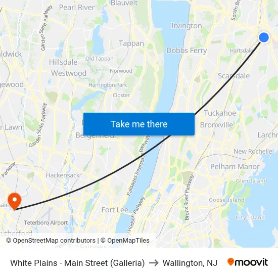 White Plains - Main Street (Galleria) to Wallington, NJ map
