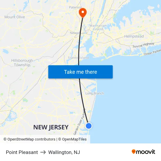 Point Pleasant to Wallington, NJ map