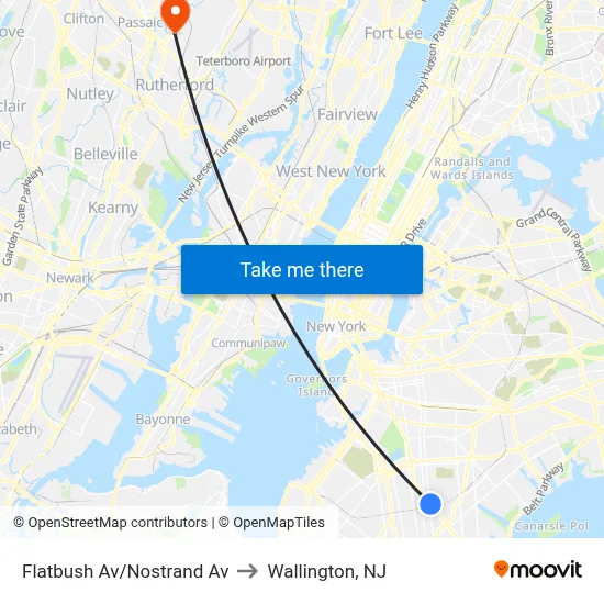 Flatbush Av/Nostrand Av to Wallington, NJ map