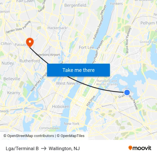 Lga/Terminal B to Wallington, NJ map