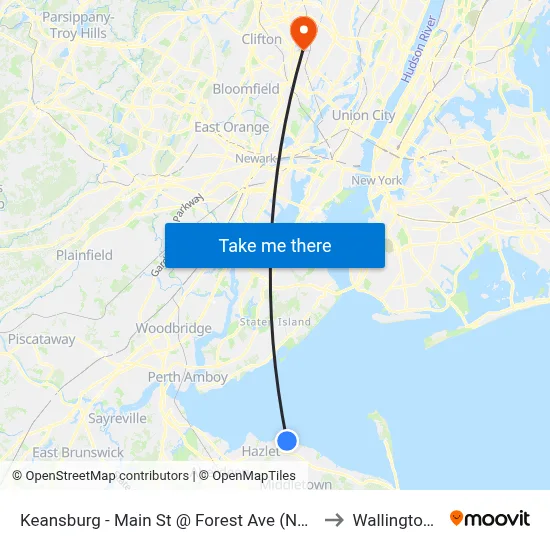 Keansburg -  Main St @ Forest Ave (Northbound) to Wallington, NJ map