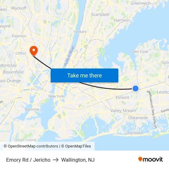 Emory Rd / Jericho to Wallington, NJ map