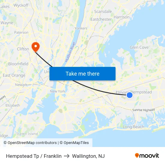 Hempstead Tp / Franklin to Wallington, NJ map