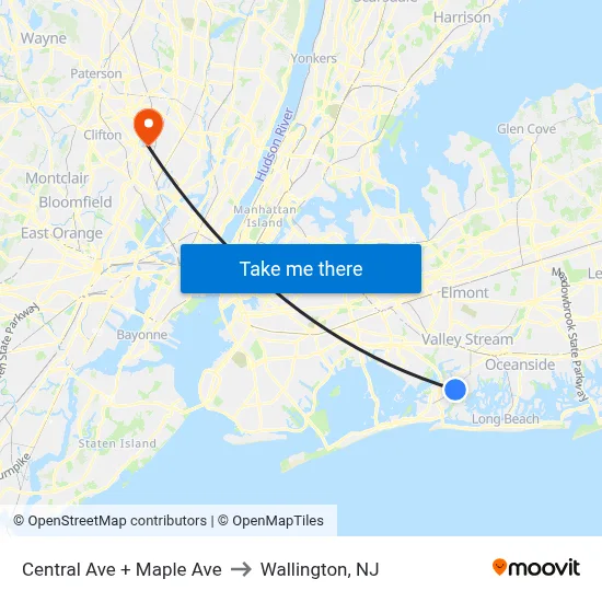 Central Ave + Maple Ave to Wallington, NJ map