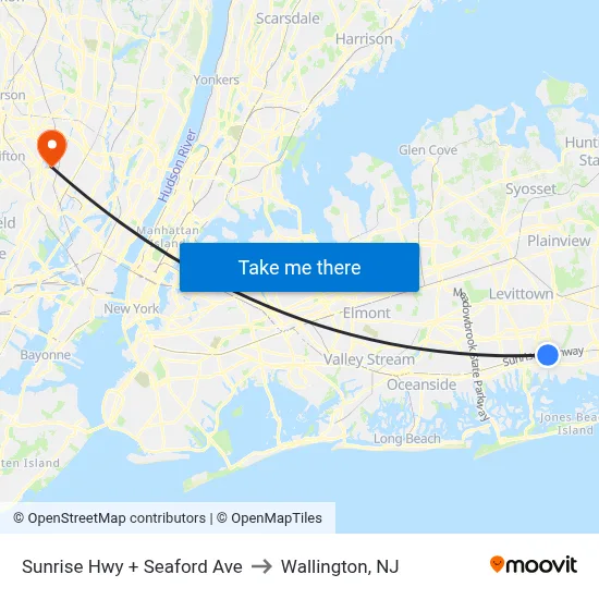 Sunrise Hwy + Seaford Ave to Wallington, NJ map