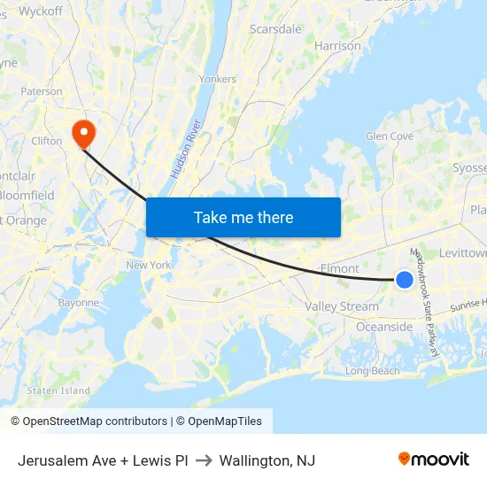 Jerusalem Ave + Lewis Pl to Wallington, NJ map