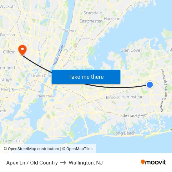 Apex Ln / Old Country to Wallington, NJ map