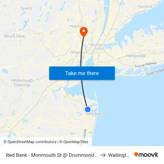 Red Bank - Monmouth St @ Drummond Pl (Southbound) to Wallington, NJ map