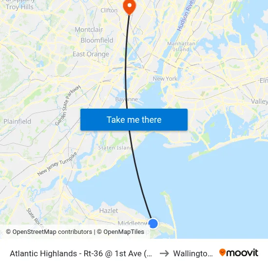 Atlantic Highlands - Rt-36 @ 1st Ave (Northbound) to Wallington, NJ map