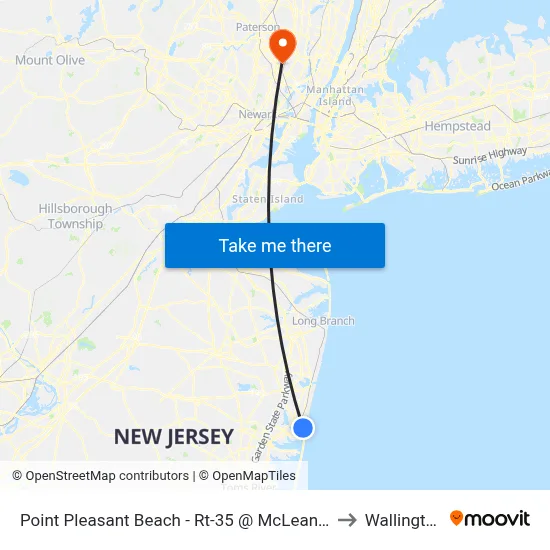 Point Pleasant Beach - Rt-35 @ McLean Ave (Northbound) to Wallington, NJ map