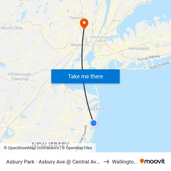 Asbury Park - Asbury Ave @ Central Ave (Northbound) to Wallington, NJ map