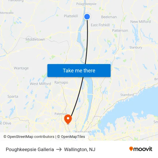 Poughkeepsie Galleria to Wallington, NJ map
