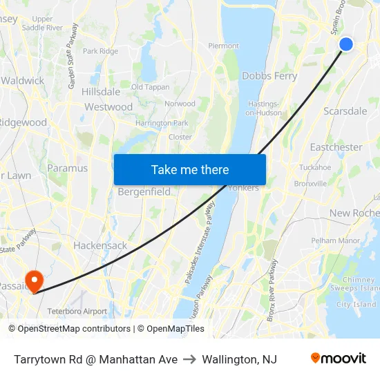 Tarrytown Rd @ Manhattan Ave to Wallington, NJ map