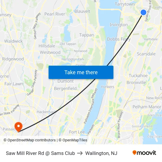 Saw Mill River Rd @ Sams Club to Wallington, NJ map